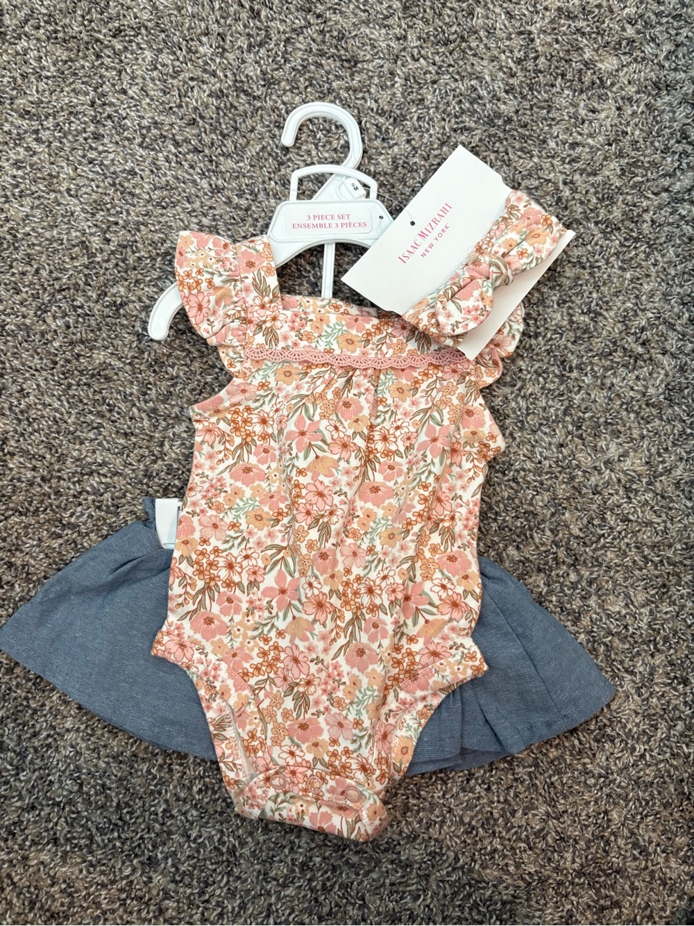 Isaac Mizrahi Pink Floral Baby Girl 3-Piece Set with Headband